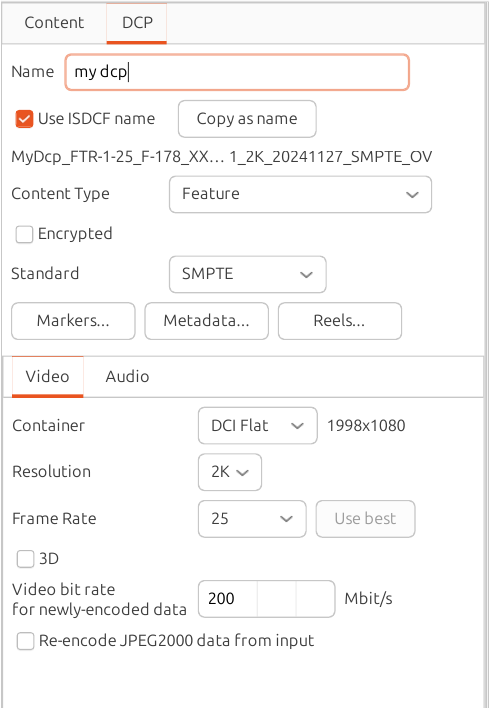 DCP settings tab